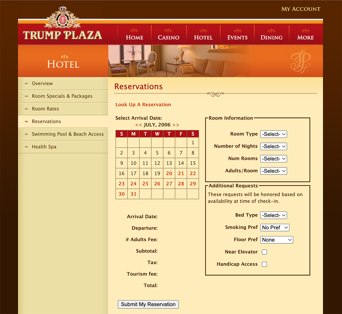 Trump Plaza Hotel Reservation Page, 2006