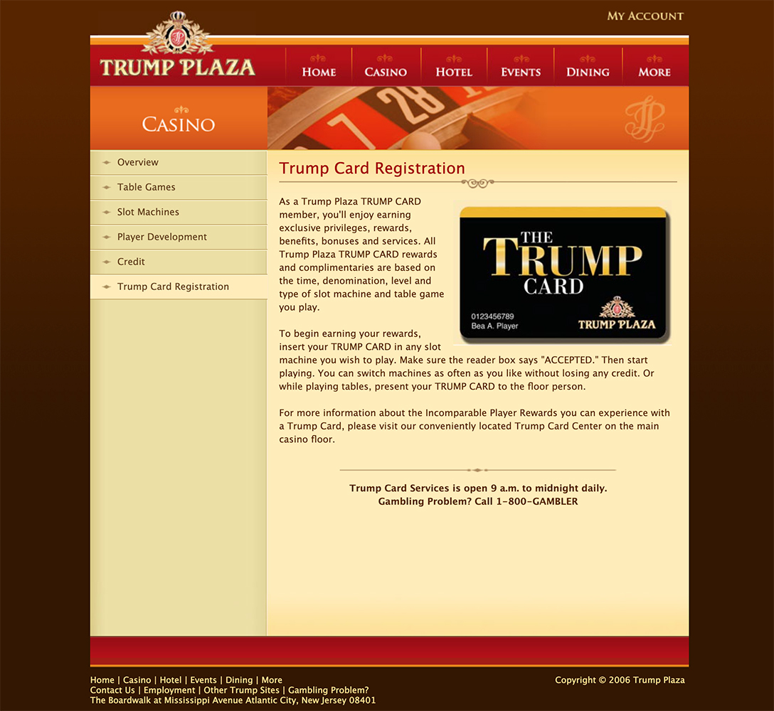 Trump Plaza Trump Card Application Page, 2006