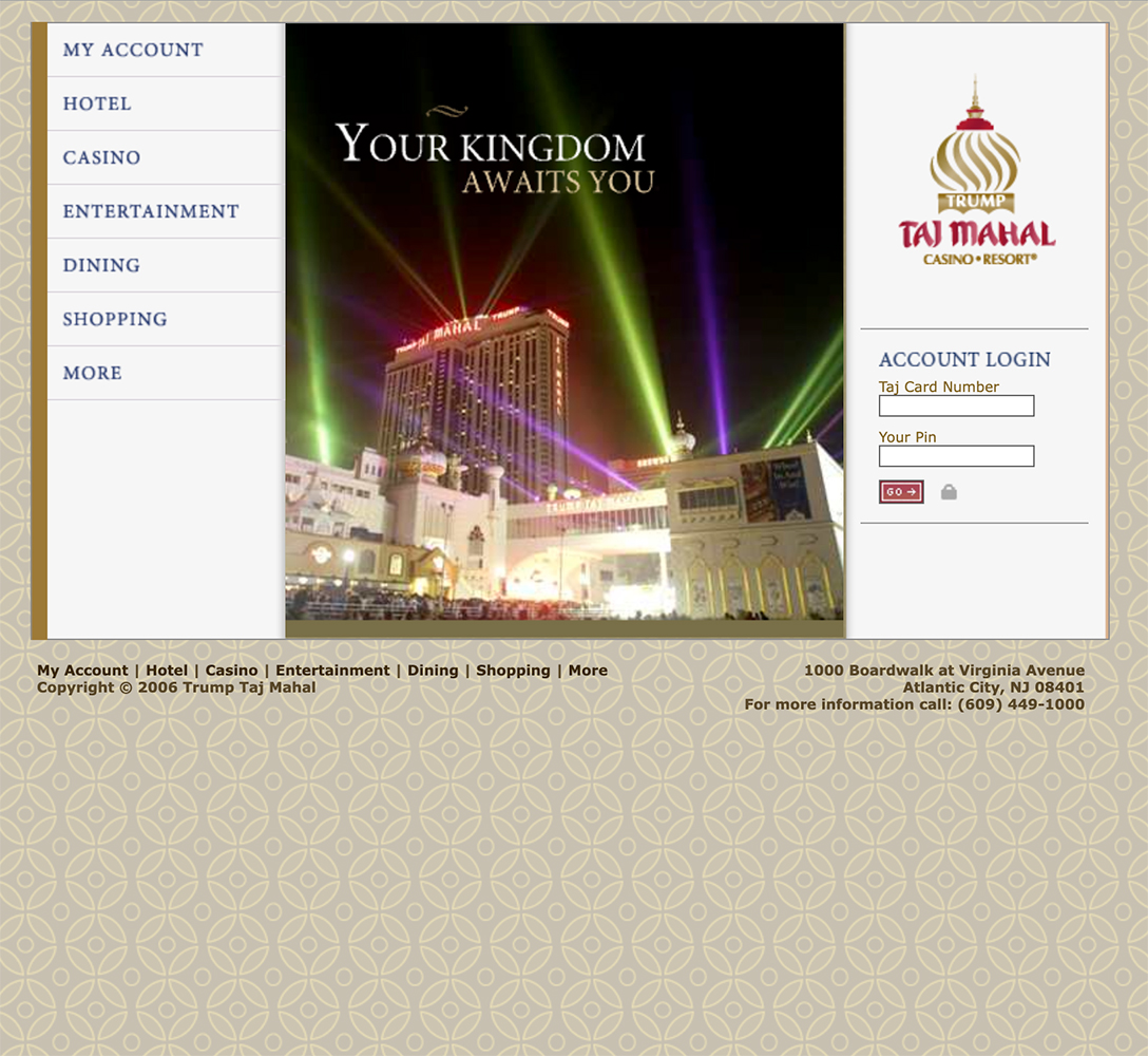 Trump Taj Mahal Home Page, 2006