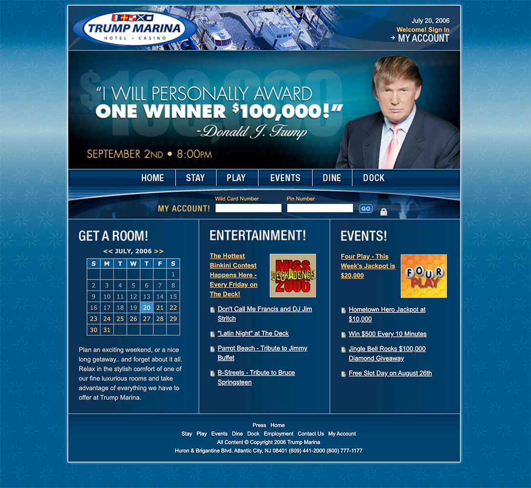 Trump Marina Home Page, 2006