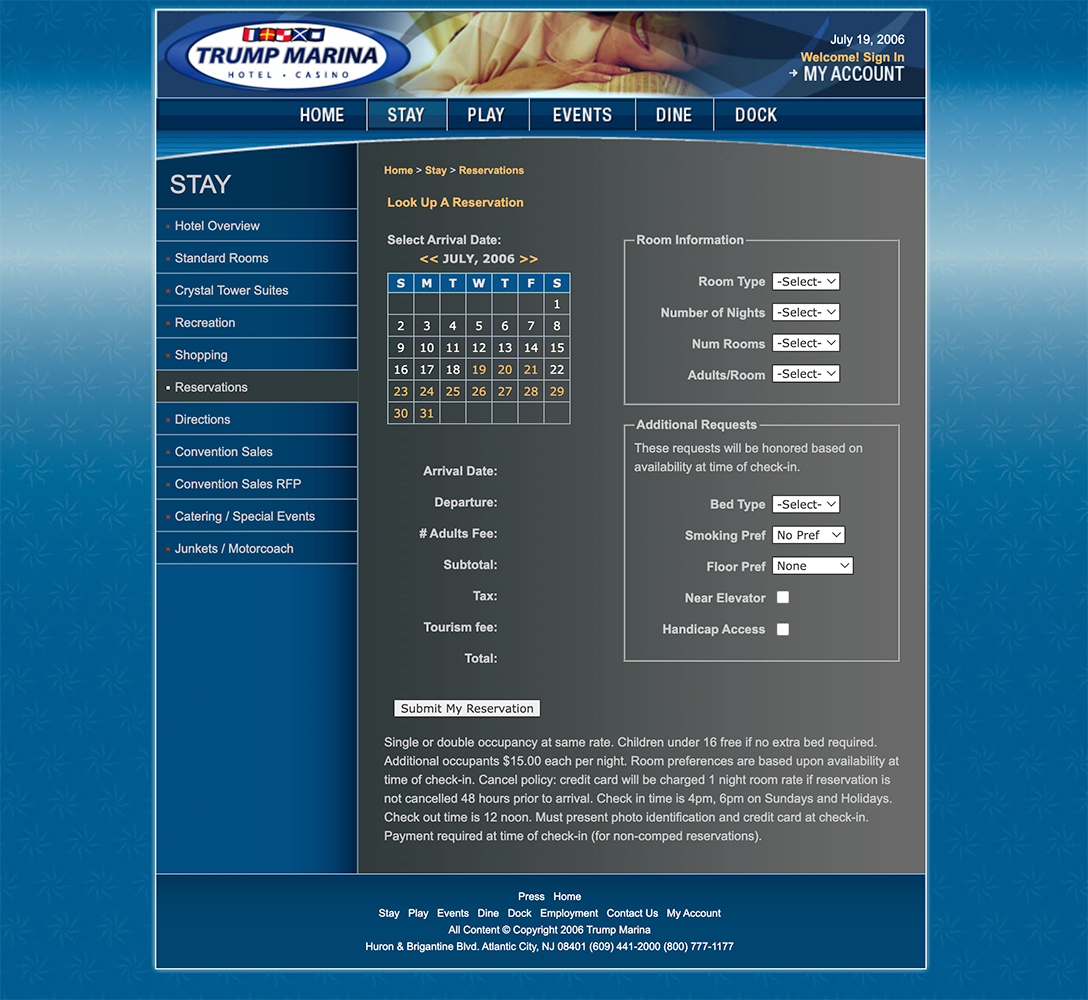 Trump Marina Reservation Pages, 2006